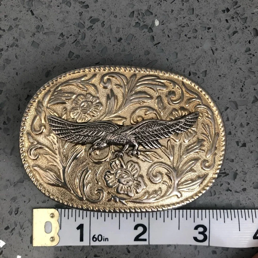 Flying Eagle Filigree Silver Gold Belt Buckle Western Vintage Men's Accessory